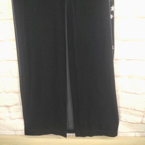 VTG 90s Black Gothic Prom Dress Size 3/4 Black Velvet Glitter Formal Gown USA - Picture 8 of 11
